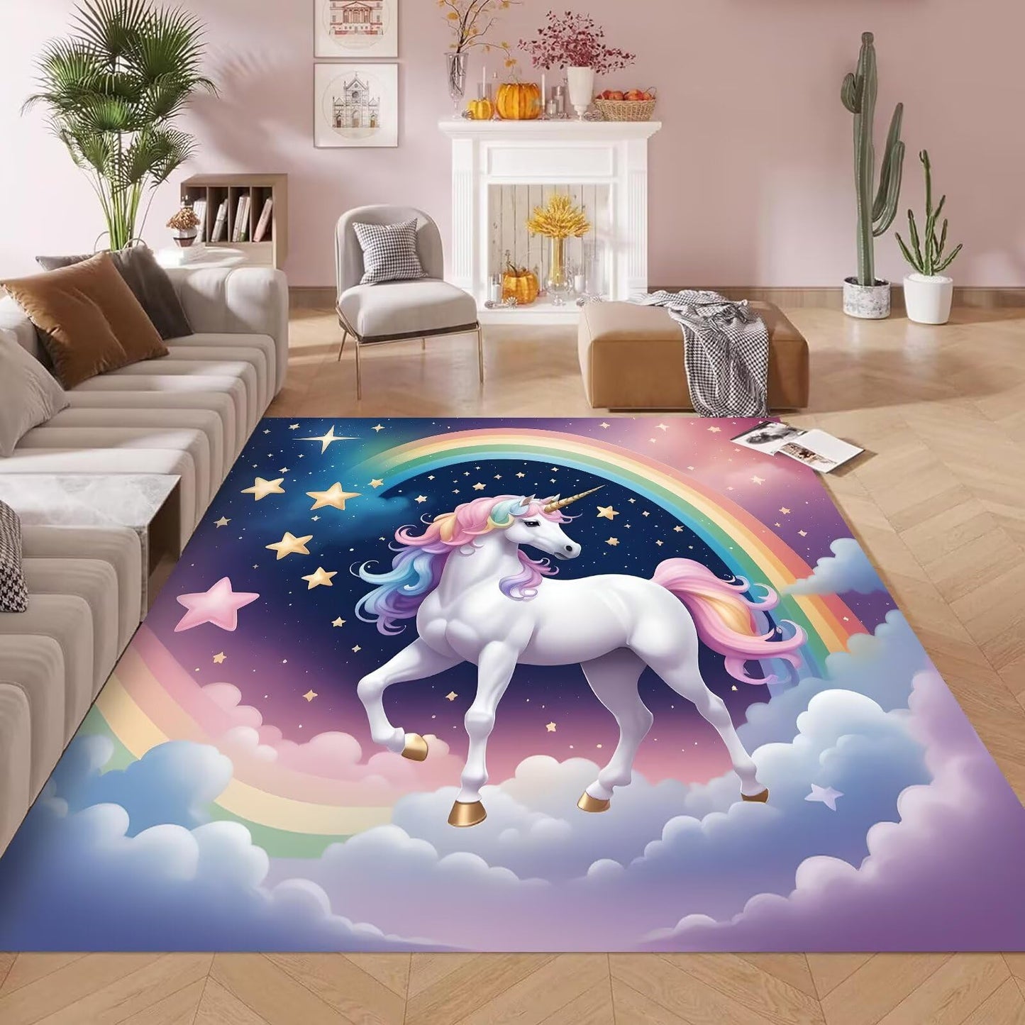 kxry Area Rugs 5X7 Feet, Unicorn Galaxy Soft Machine Washable Area Rugs Unicorn Galaxy Star Cloud Non Slip Foldable Floor Carpet for Living Room Bedroom Dining Room Dorms Nursery Rooms Office