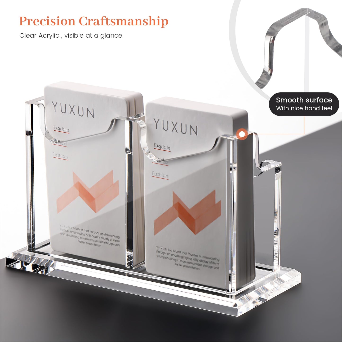 YUXUN Acrylic Business Card Holder for Desk-1 Tier 2 Slot, Vertical Business Card Holder Organizer for Women Men, Clear Business Card Display for Exhibition, Home, Office