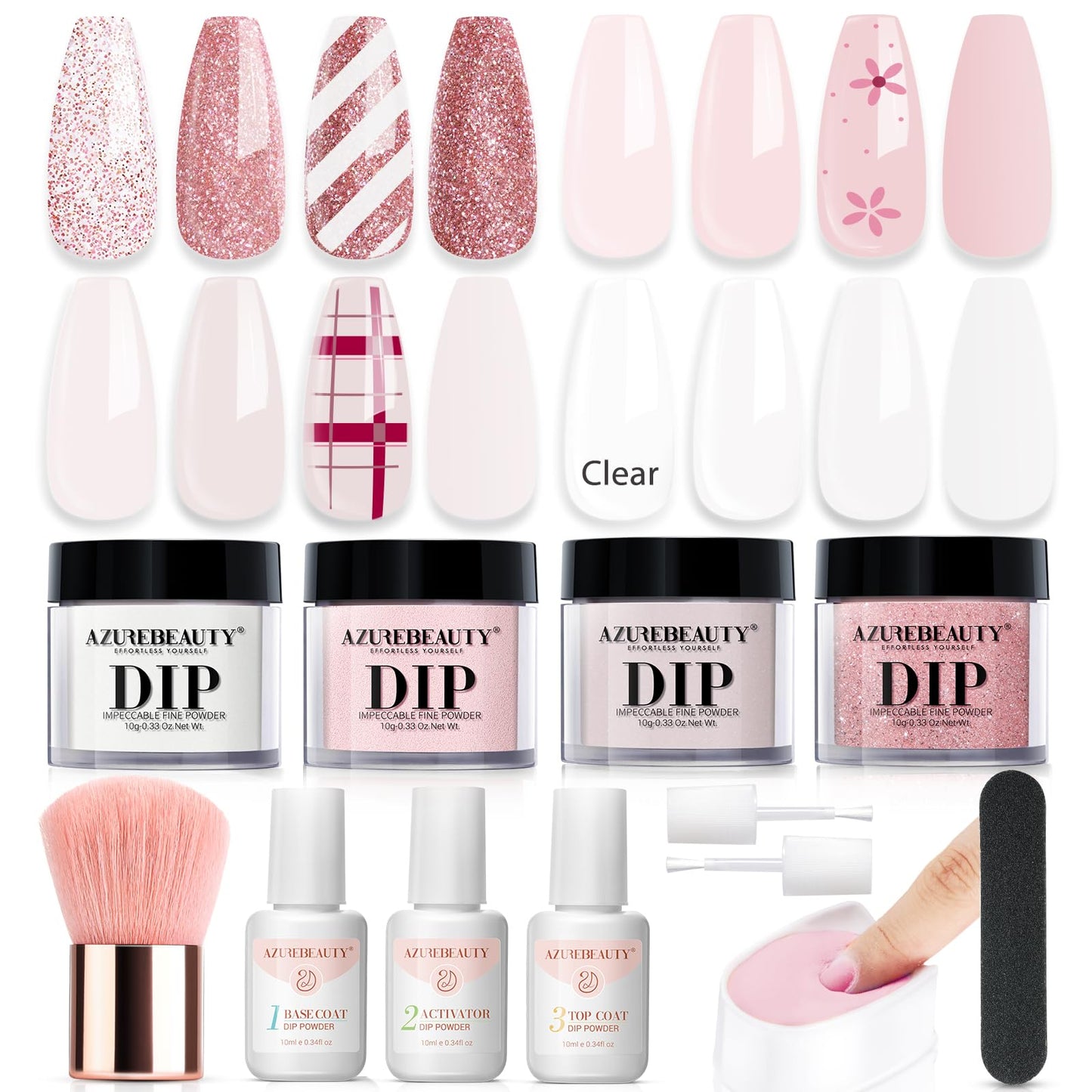 AZUREBEAUTY Dip Powder Nail Kit Starter, All Season Skin Tone Nude Brown 4 Colors Acrylic Dip Powder Liquid Set with Base/Top Coat Activator for French Nail Art Manicure DIY Salon Gifts