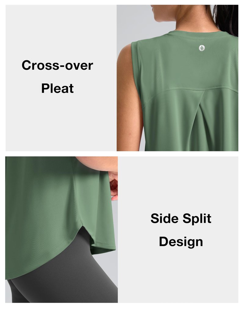 SANTINY Women's Sleeveless Workout Tops Breathable Lightweight Active Tennis Yoga Shirts Athletic Running Tank Tops for Women (Grey Sage_S)