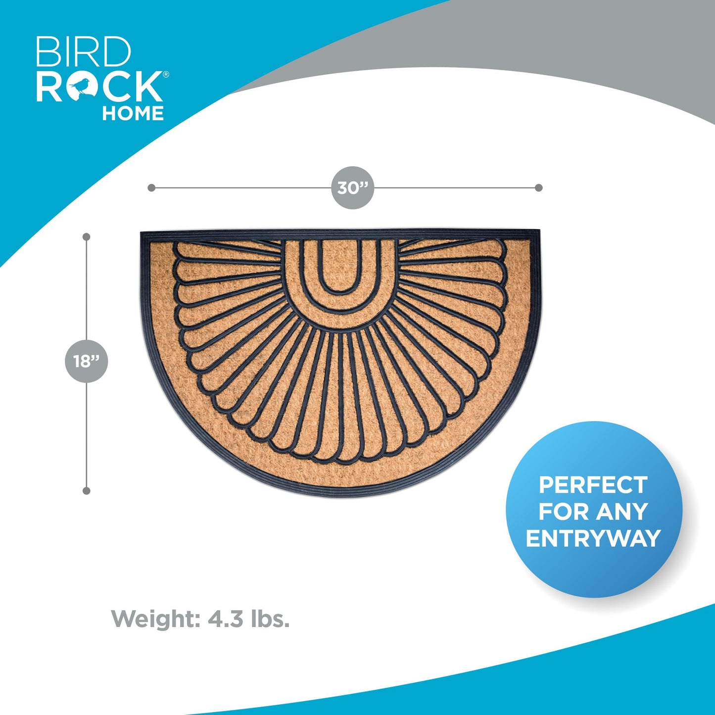 BIRDROCK HOME 18 x 30 Half Round Natural Coir and Rubber Doormat with Scroll Border | Natural Fibers | Outdoor Doormat | Keeps Your Floors Clean | Decorative Design | Brush Coir