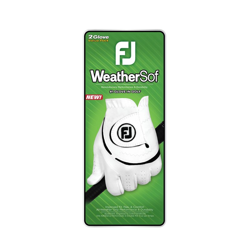 FootJoy Men's WeatherSof 2-Pack Golf Glove, White, Cadet Medium, Worn on Left Hand