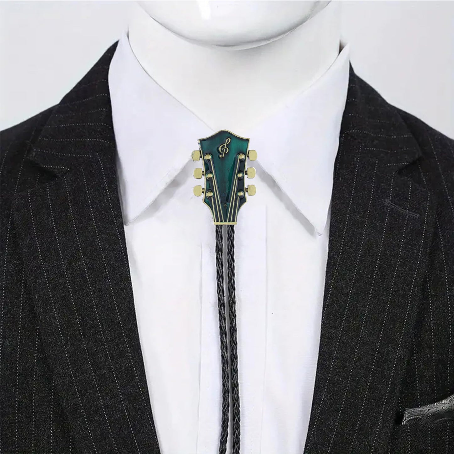 GelConnie Mens Bolo Tie Vintage Western Cowboy Guitar Bolo Tie Necklace PU Leather Necktie Party Wedding Costume Accessory