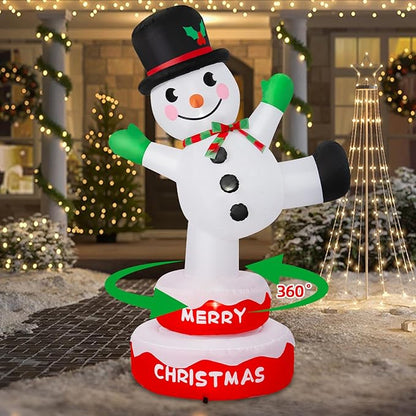 6FT Christmas Inflatables Snowman Outdoor Decorations, Rotating Snowman Inflatable Stands on Donut Base Christmas Blow Up Yard Decorations Built-in LEDs for Xmas Party Garden Outdoor Decor