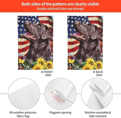 Chocolate Labrador American Flag Patriotic Dog Garden Flag Welcome Party Outdoor Outside Decorations Picks Home House Garden Yard Decor 12x18 Inch