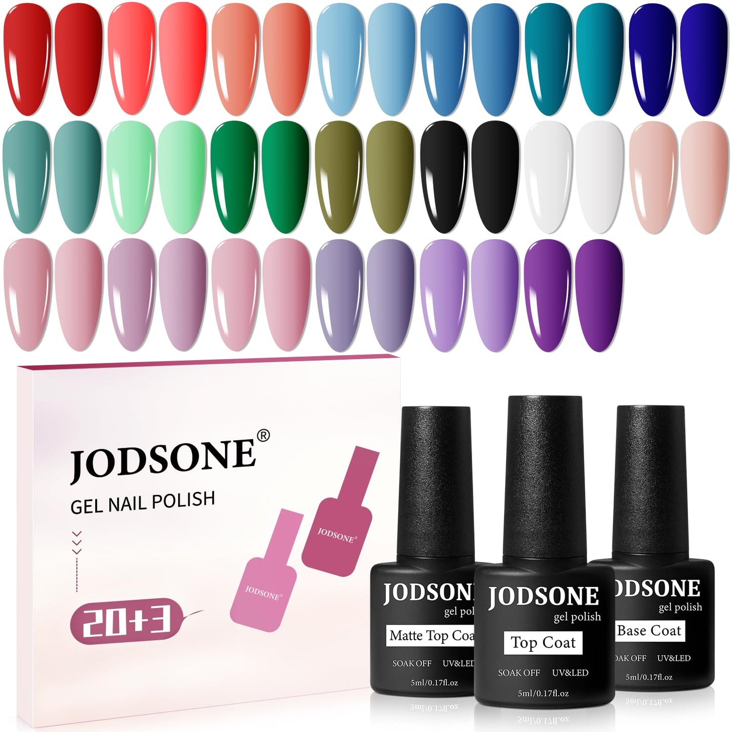 JODSONE Gel Nail Polish Kit with U V Light 32 Colors Gel Polish Nail + 4 Functional Adhesive Bottles Kit Soak Off Manicure Tools Gifts for Women