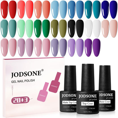 JODSONE Gel Nail Polish Kit with U V Light 32 Colors Gel Polish Nail + 4 Functional Adhesive Bottles Kit Soak Off Manicure Tools Gifts for Women
