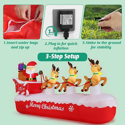 COOLWUFAN 10 FT Christmas Inflatables Outdoor Decorations Santa Claus on Sleigh, Blow Up Cute Elks Pulling Santa's Inflatable Yard Decoration with Lights for Christmas Party, Outdoor, Garden Lawn