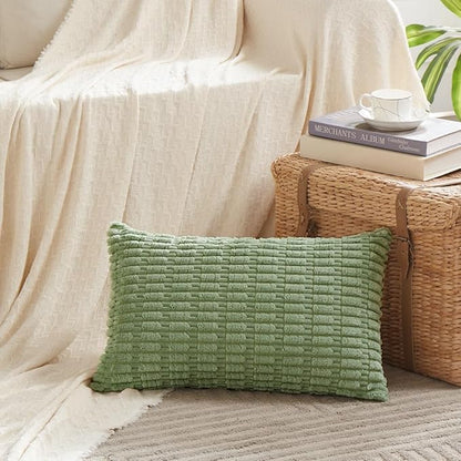 Fancy Homi Sage Green Lumbar Decorative Throw Pillow Covers 12x20 Inch for Living Room Couch Bedroom, Soft Corduroy Rectangle Solid Cushion Case 30x50 cm, Rustic Farmhouse Boho Home Decor