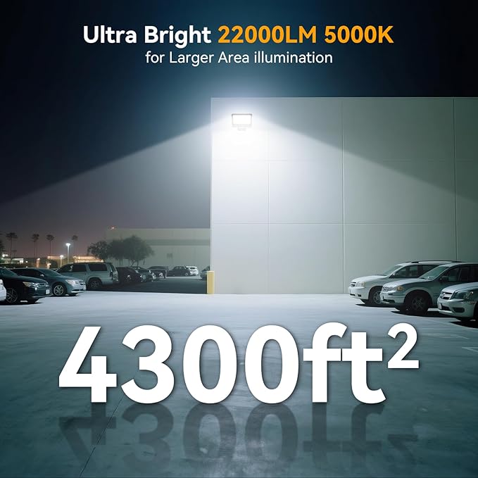200W Flood Lights Outdoor, 22000LM 5000K with Dusk-to-Dawn Photocell, IP65 Waterproof Security Lights Bright LED Parking Lot Light with Trunnion Mount for Yard Garage Stadium