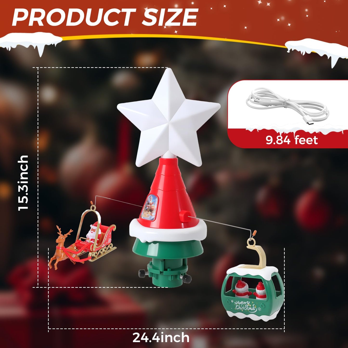 Rotating Christmas Tree Topper Star - Featuring LED Lights and Festive Music, Electric Music Sprite, Good, Easy Installation,USB Powered Musical Decoration Creating Christmas Atmosphere