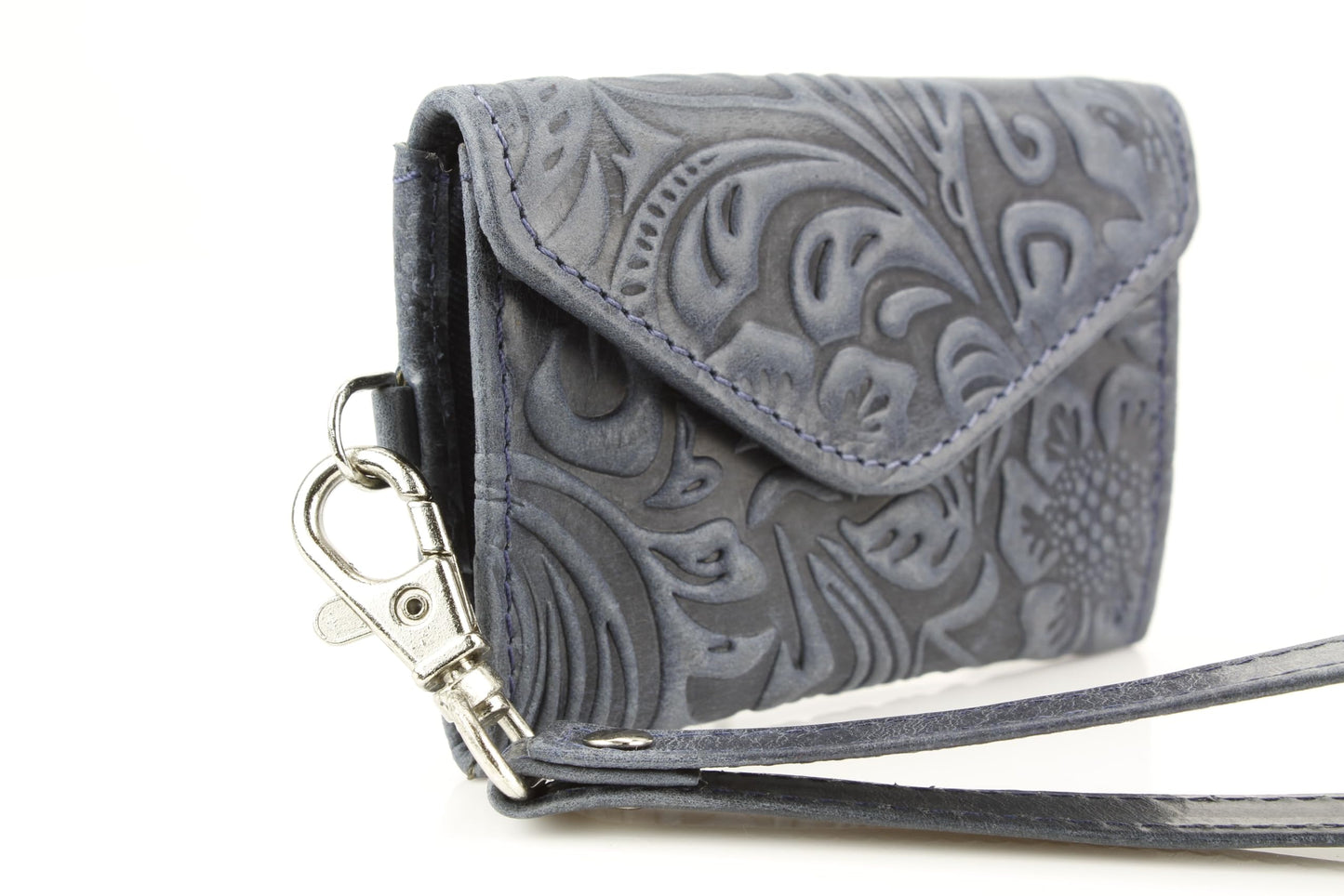 American Bison Small Floral Filigree Wristlet for Women – Compact Card Holder Wallet with Wrist Strap – Minimalist Clutch for ID, Credit Cards & Essentials (Navy)