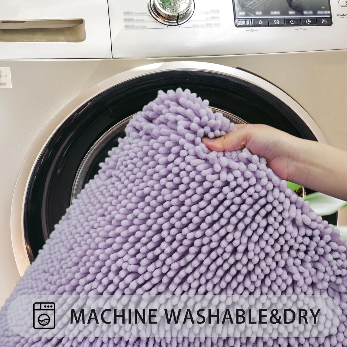 AINAHYVA U-Shaped Toilet Rug, Chenille Contour Bathroom Mat, Non-Slip PVC Backing, Machine Washable, 24x20, Lavender
