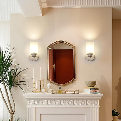 3 Pack Indoor Wall Sconces Lighting, Wall Mounted Bath Vanity Light Fixtures with White Frosted Glass Shade, White and Gold Color Bathroom Wall Lights for Bedroom Entryway