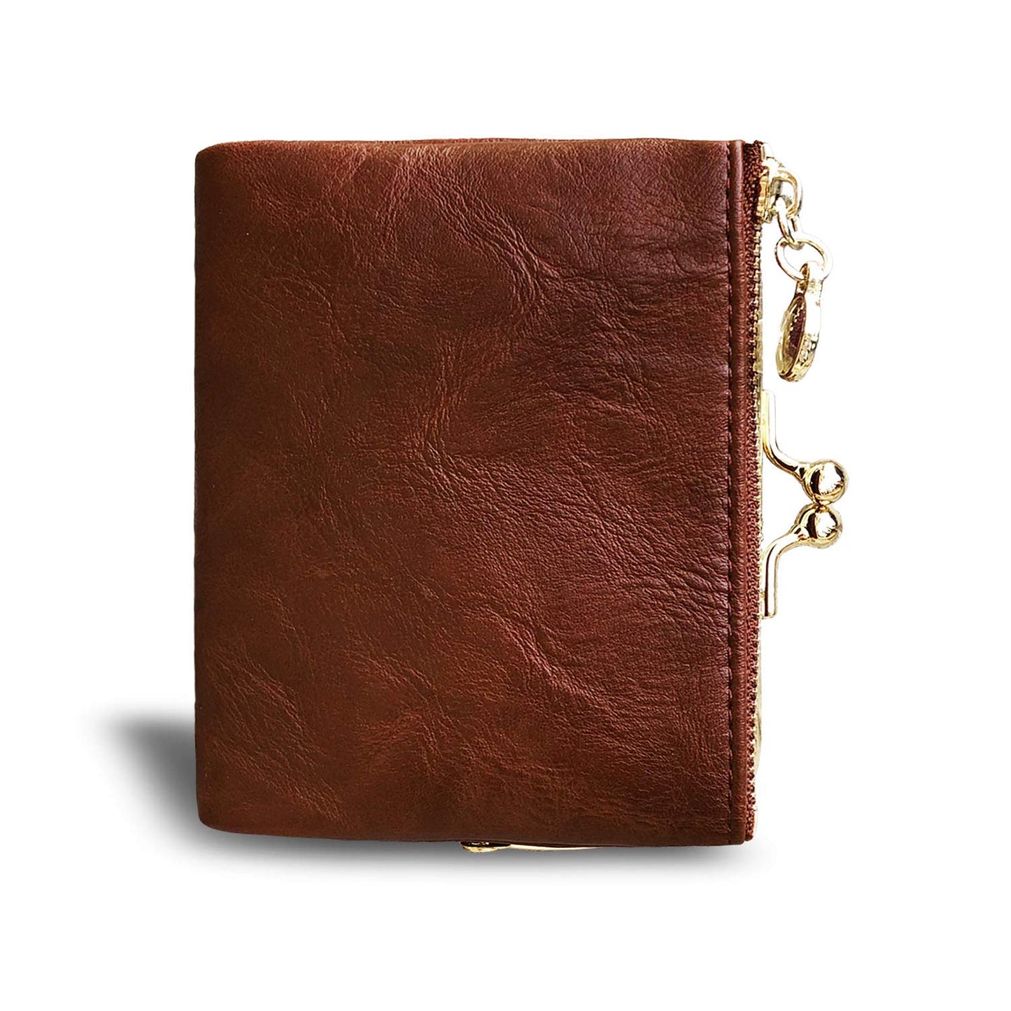 AOXONEL Womens Wallet Small Rfid Ladies Compact Bifold Leather Vintage Coin Purse With Zipper and Kiss Lock (Brown)