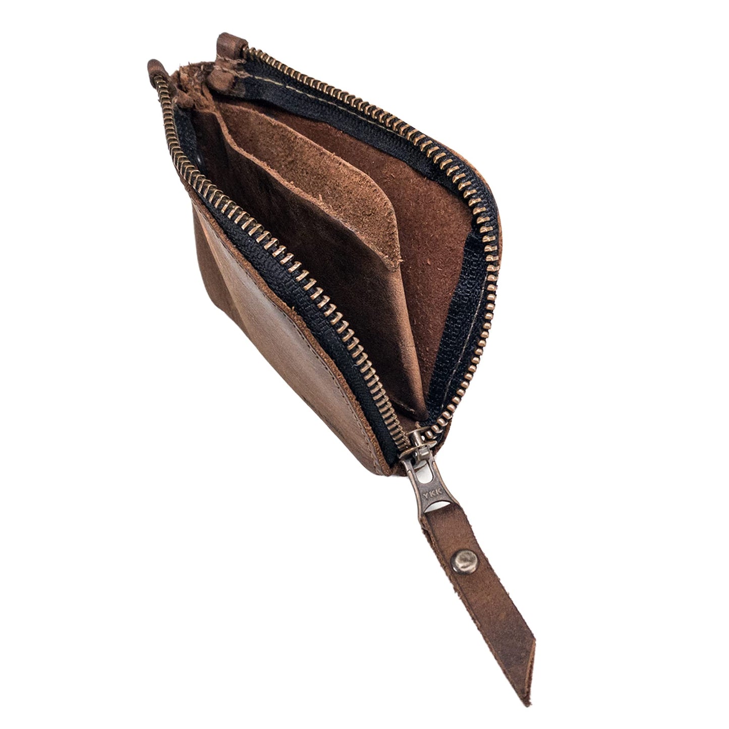 Hide & Drink, Leather Zippered Wallet, Holds Up to 6 Cards Plus Folded Bills, Pouch Organizer, Cash Holder, Travel Essentials, Mini, Pocket-Size, Handmade (Bourbon Brown)