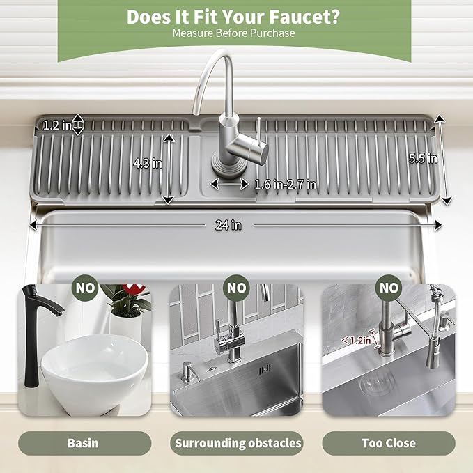 Faucet Mat for Kitchen Sink, 24 Inch Longer Silicone Sink Splash Guard