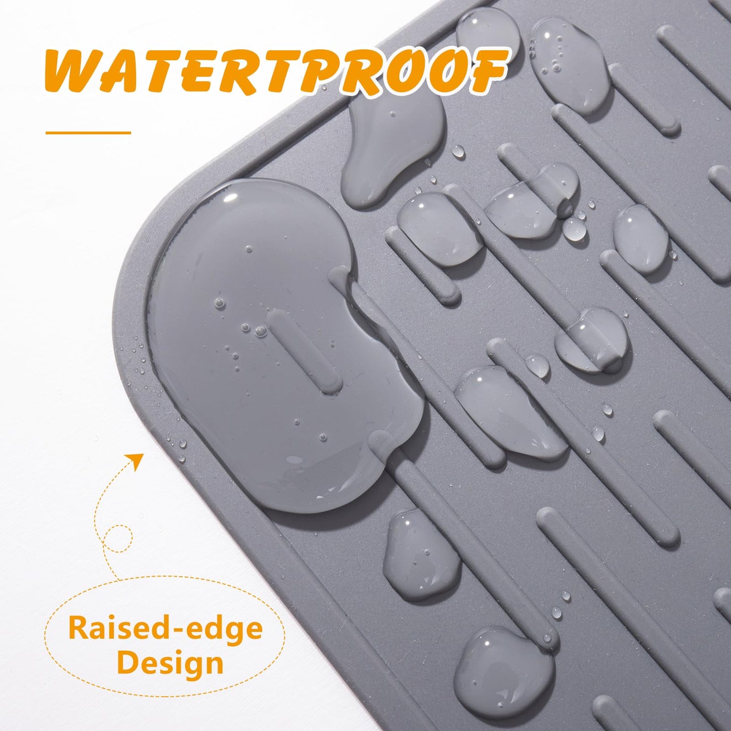 Silicone Cat Litter Mat, 28x20 in Waterproof Litter Box Mat Cats Feeding Mats with Raised Edges, Quick Clean Desig (Grey)