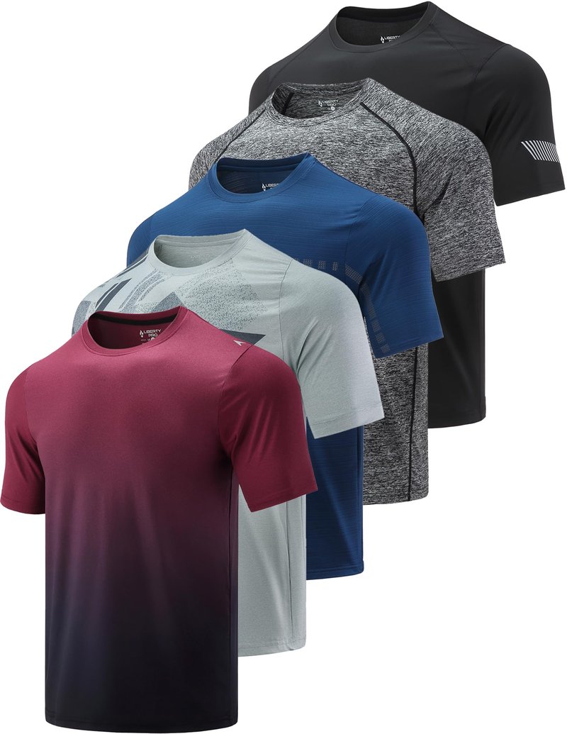 5 Pack Men’s Active Quick Dry Crew Neck T Shirts | Athletic Running Gym Workout Short Sleeve Tee Tops Bulk (Set 3, 3X-Large)