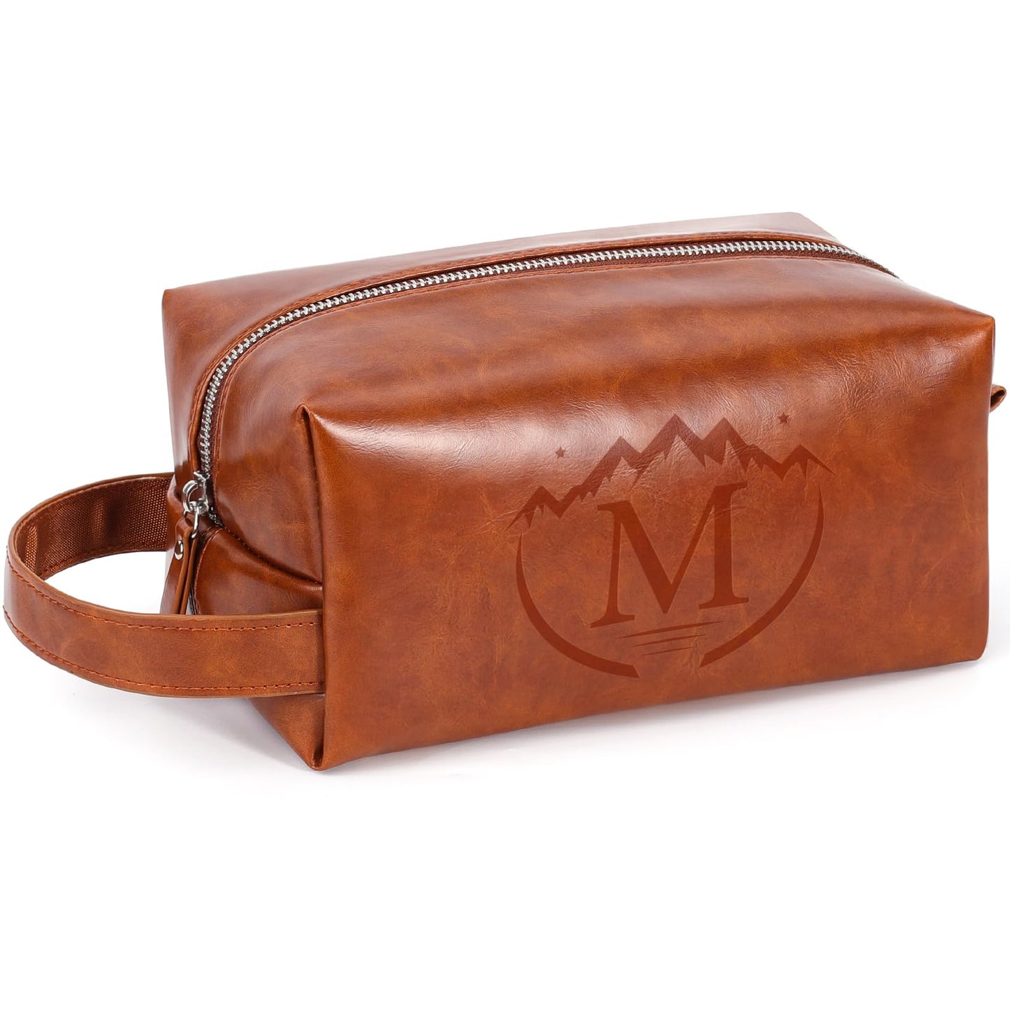 Mens Toiletry Travel bag,Personalized Toiletry Bag for Men,Water Resistant PU Leather Toiletry bag Men,Brown Toiletries Travel Bag for Shaving,Birthday Gifts for Men Him Father Husband Dad -M