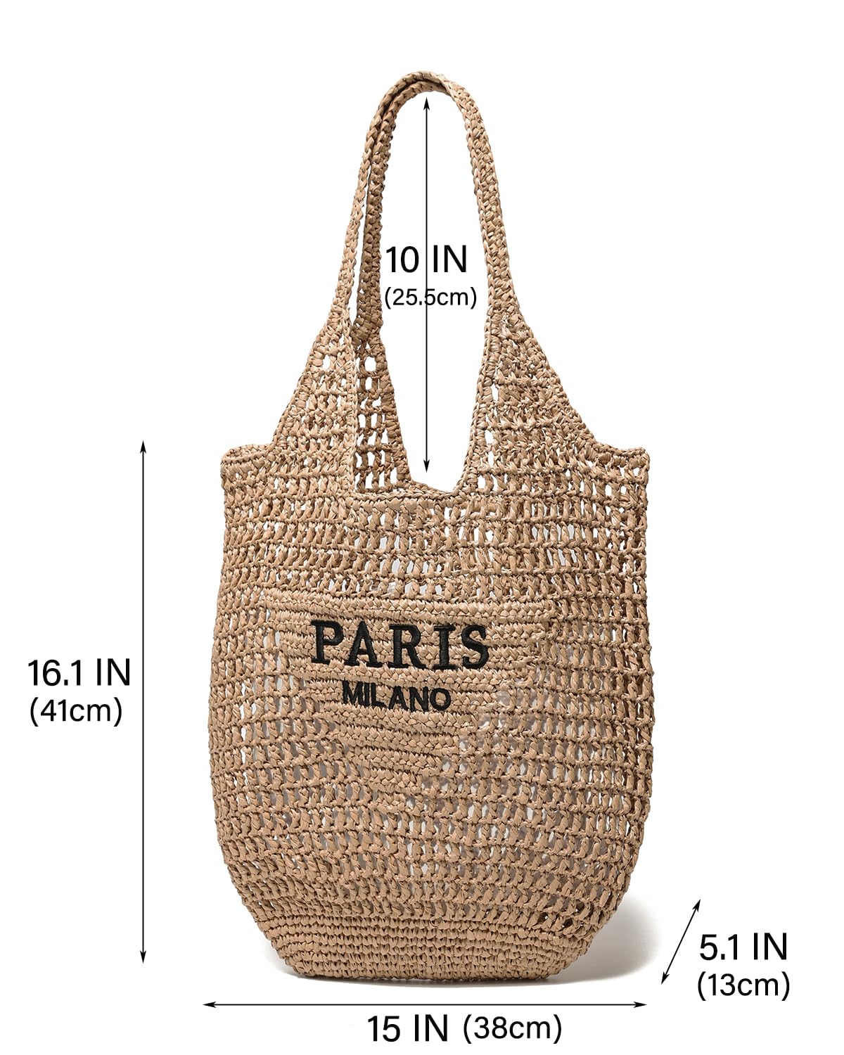 SUANNI Straw Beach Bags for Women, Large Woven Tote Bag, Summer Shoulder Bag, Lightweight Casual Purse Hobo Handbag for Vacation Shopping Travel(Khaki)