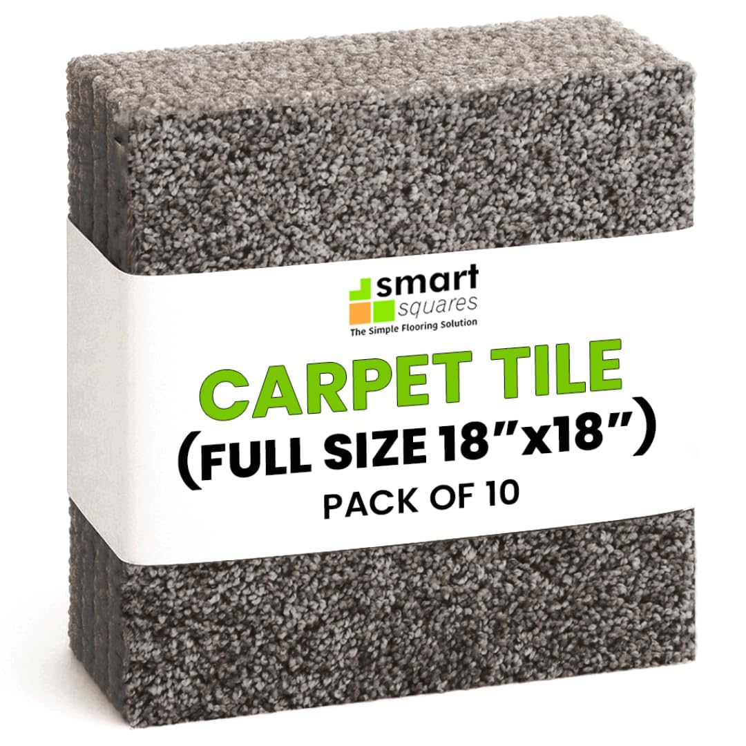 Smart Squares in A Snap Premium Plush Carpet Tiles, Made in USA – 18x18 Peel and Stick Floor Tiles with Attached Padding – Seamless DIY Carpet Squares (22.5 Sq Ft, 10 Pack, 783 Ironside)