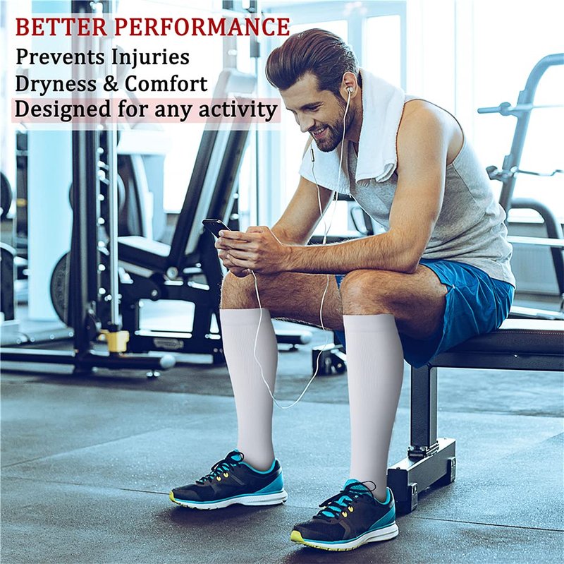 CHARMKING Compression Socks for Women & Men (8 Pairs) 15-20 mmHg Graduated Copper Support Calf Socks are Best for Pregnant, Nurses - Boost Performance, Circulation, Knee High Wide Calf(L/XL, White)