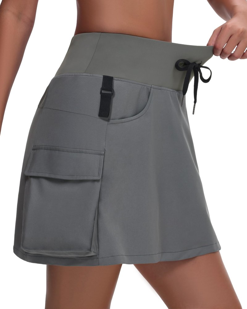 MIVEI Women's 16" Hiking Cargo Skort Skirt - High Waisted Golf Dressy Casual Workout Sport Skirt with Liner Quick Dry UPF50 Dark Gray