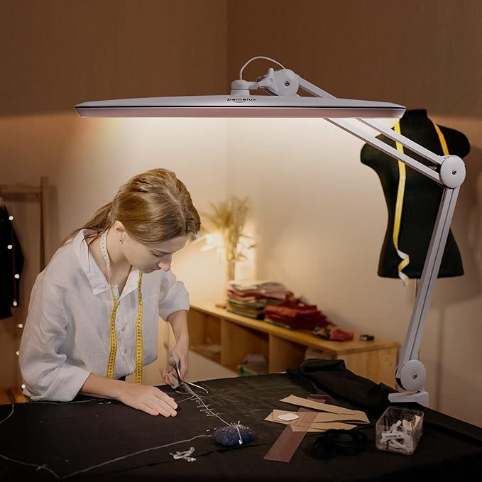 Task Lamp with Clamp, Bright 117PCS LEDs, Metal Swing Arm 24W 2200 Lumen Dimmable Led Desk Lamp for Architect Home Office Study Reading Dorm Workbench Craft, 23 Inch Working Lamp(White)
