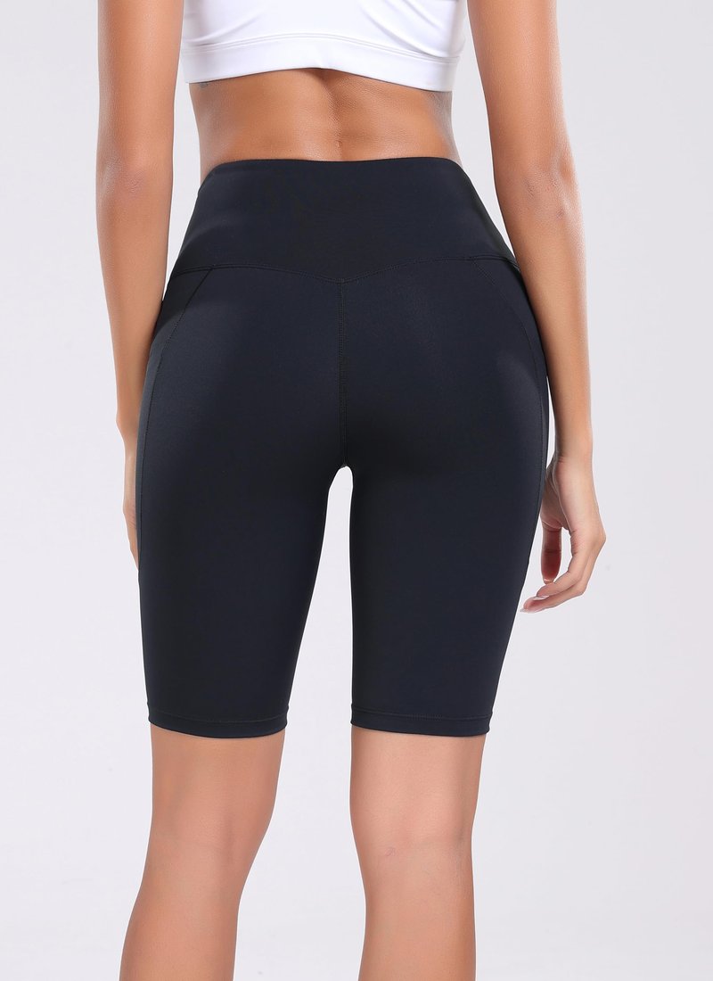 Oalka Women's Yoga Short Side Pockets High Waist Workout Running Shorts Black L