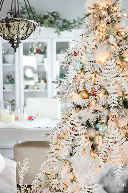 DILATATA 6Pcs Christmas Glitter Leaves Boston Fern Leaves 25" Artificial White Fern Leaf Picks Sprays Giltter Stems for Christmas Tree DIY Xmas Wreath Garland Home Decor - White