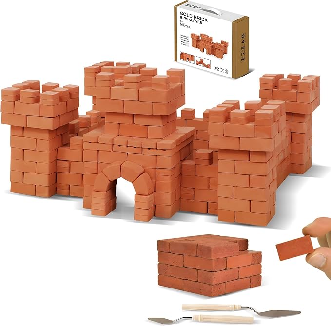 Knight Bricklayer Brick and Mortar Construction Set Clay Mini Bricks &amp Cinder Blocks DIY Mini House Kit STEM Building Toy Kids Brick Mortar Set Reusable Blocks Ages 8+ Birthday Gift