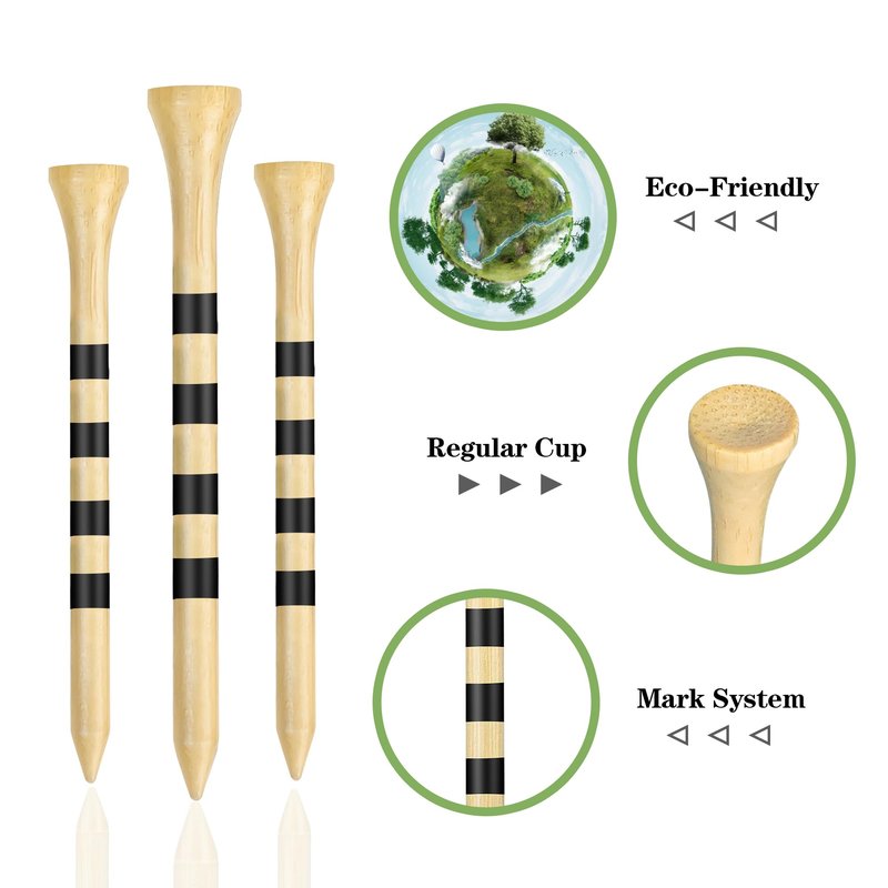 Seticek Natrual Wooden 2-3/4" Golf Tees 100 Pack,Biodegradable Bamboo Golf Tees,More Sturdy and Stable,Natural Color
