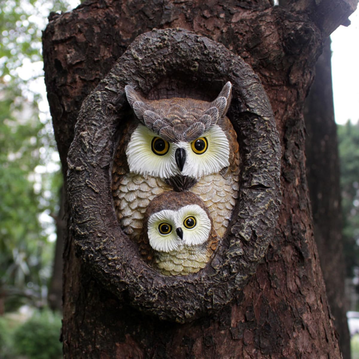 JARPSIRY Owl Tree Hugger Whimsical Tree Sculpture Garden Statues Outdoor Tree Face Decor Garden Peeker Yard Art Decorations (Mom and Baby Owl)