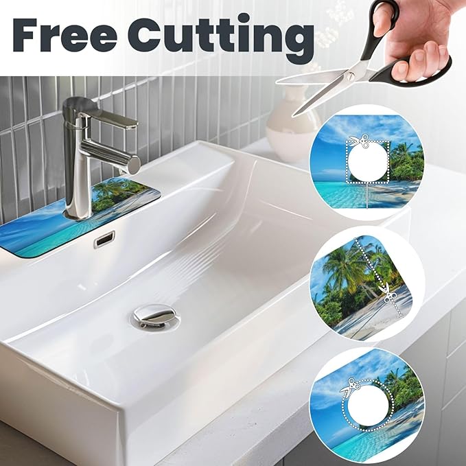Beach Tropical Palm Tree Waves Travel Island Kitchen Sink Splash Guard Faucet
