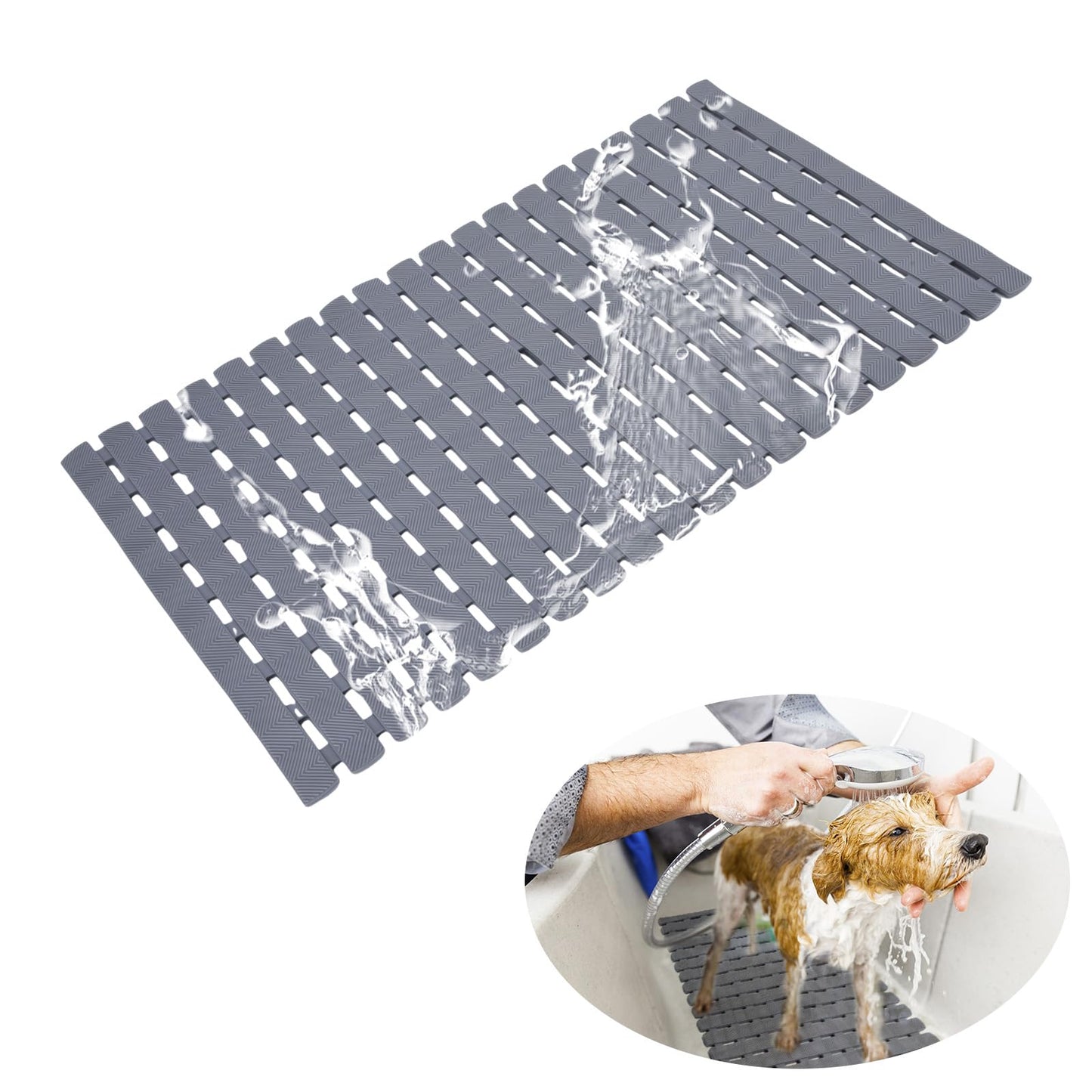 Wiojtry Bathtub Shower Mat, Pet Dog Bathing Non-Slip Mat, Dog Bath mat for tub, Quick Drain Bathtub Mat with Suction Cups & Drain Holes for Bathroom, 27.1x15.7 Inch