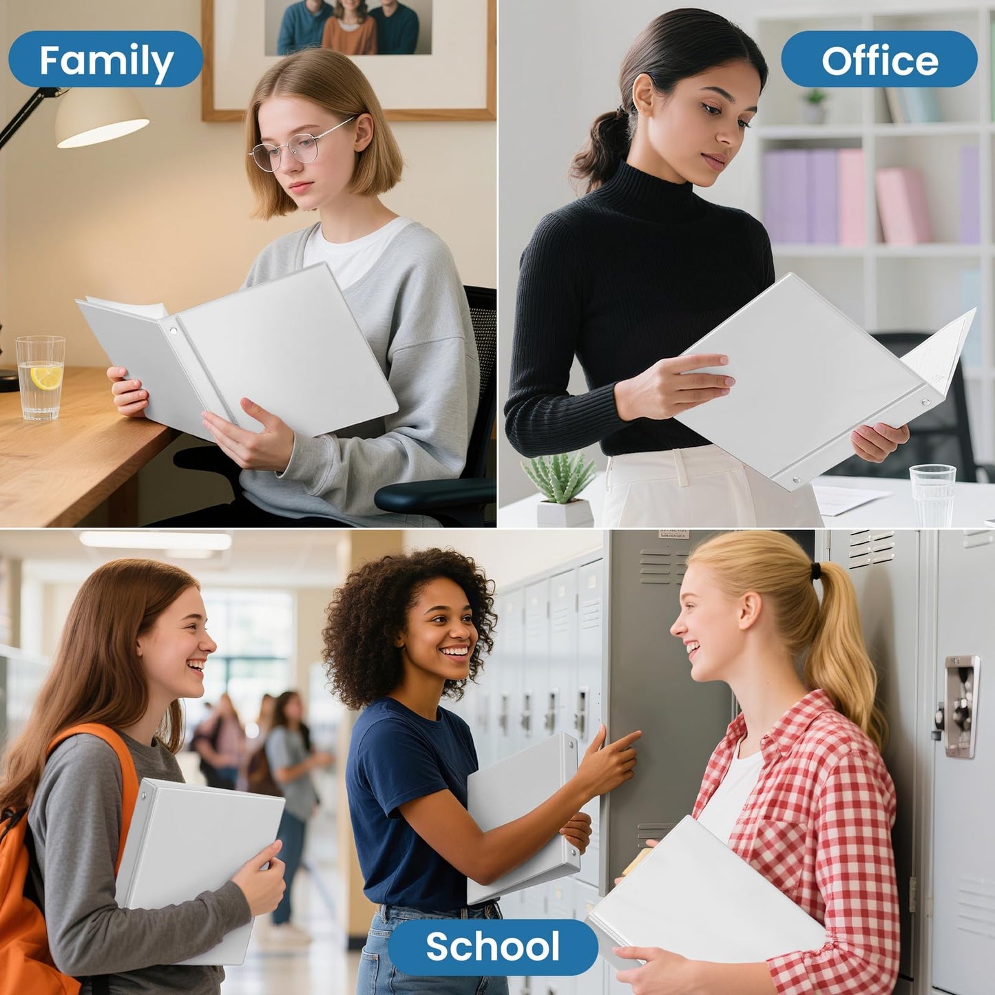 SUNEE 3 Ring Binders 1 Inch 12 Pack, Clear View Binders Bulk Three Ring PVC-Free (Fit 8.5x11 Inches) for School or Office Business Supplies, White