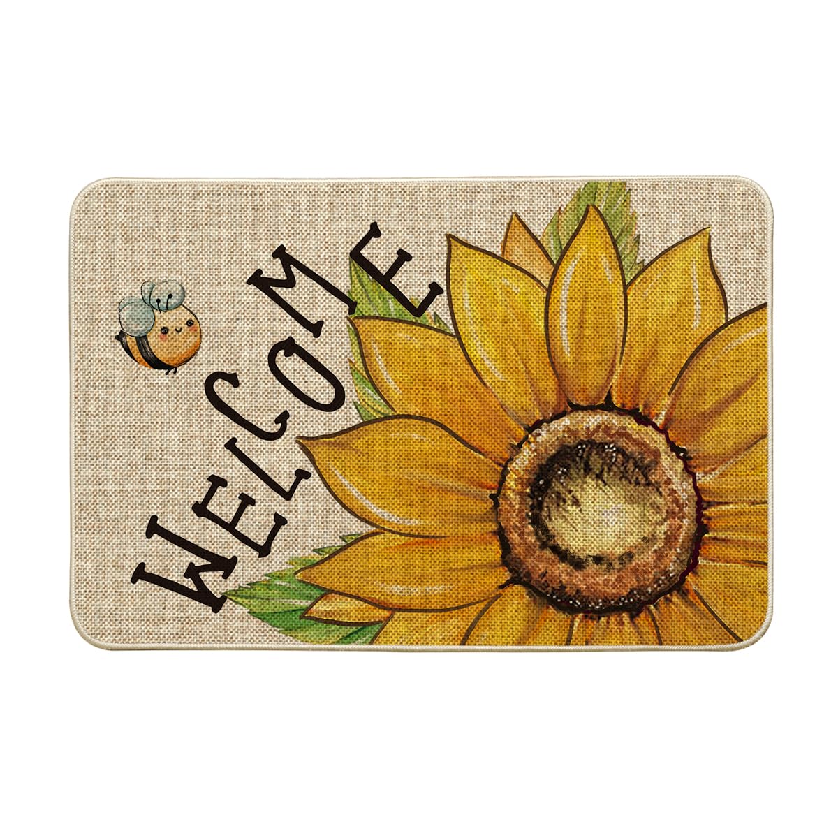 Artoid Mode Sunflowers Bee Welcome Summer Doormat, Seasonal Summer Holiday Yard Floor Switch Mat for Indoor Outdoor 24x35 Inch