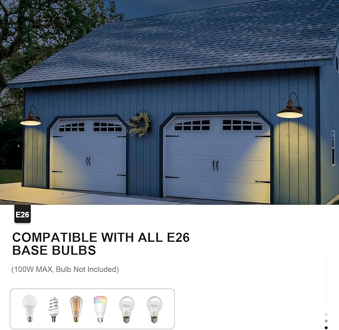 Dusk to Dawn Sensor Outdoor Barn Light Fixtures, 16 Inch Dome Farmhouse Outdoor Wall Sconces, Rustic Gooseneck Exterior Wall Mount Lights, Industrial Bronze White Wall Lanterns for Porch, 2 Pack