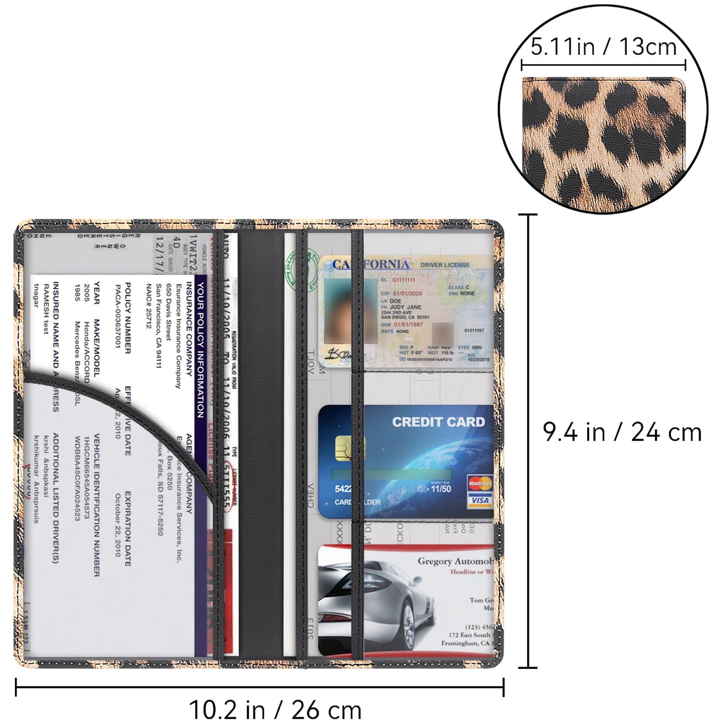 Miunice Car Registration and Insurance Holder, Premium Pu Leather Vehicle Glove Box Organizer - for Driver License, Cards & Essential Documents (L-Leopard)