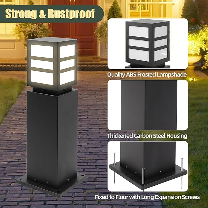 2Pack Landscape Path Lights 24" IP65 Waterproof Bollard Lights, Heavy Duty Steel Stable Widened Base E27 Lamp Holder, Modern Outdoor Path Lights Bollard for Lawn, Patio, Courtyard, Driveway, Oblong