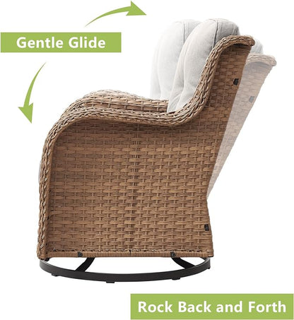 Rilyson Patio Furniture Swivel Chairs Set - 7 PC Wicker Rattan Outdoor Sectional Conversation Sets with 2 Rocking Chairs,2 Ottoman,2 Sofa and 1 Coffee Table for Porch Deck Garden(Yellow/Beige)