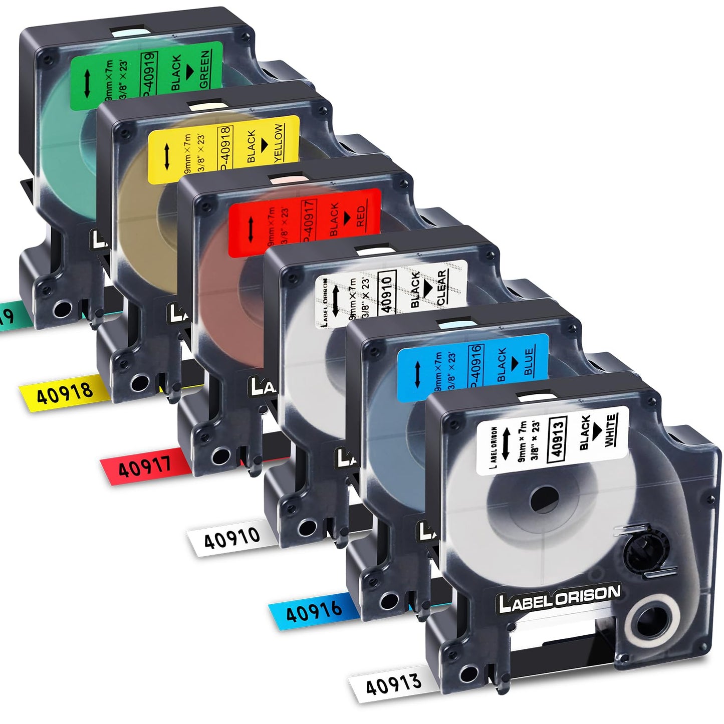 Label Orison Replacement for Dymo D1 Label Tape 9mm Combo Set 40910 40913 40916 40917 40918 40919 for Dymo LabelManager 160 260P 210D 450D，3/8'' W x 23' L，6 Pack