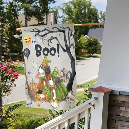 Bernese Dog Halloween Boo Pumpkin Garden Flag Welcome Party Outdoor Outside Decorations Picks Home House Garden Yard Decor 12x18 Inch