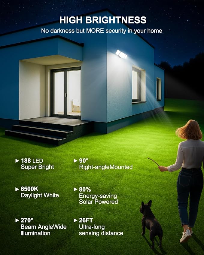 LED Security Lights Motion Sensor,188 LEDs 4200LM Dusk to Dawn Hardwired Flood Lights Outdoor with 3 Modes Remote Control,IP65 Waterproof Motion Sensor Lights, for Garage,Yard,Porch 1 Pack