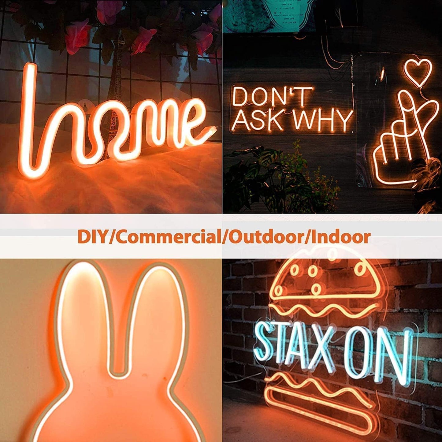 Lamomo LED Neon Lights, 16.4ft Orange Halloween Decorations 0.39In/Cut Rope Light, 12V Flexible Waterproof Silicone Neon Lighting for Indoor Outdoor Decor（Power Adapter not Included