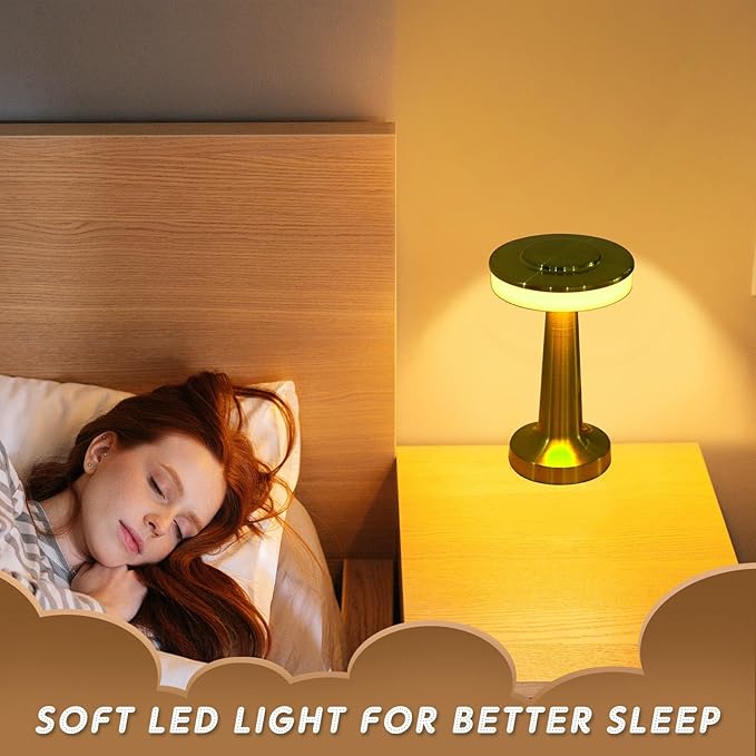 VIHOSE 8 Pcs 8 Pcs Cordless Table Lamps LED Portable Rechargeable Table Lamp with Touch Sensor 3 Color Dimming up to 15 Hours Battery Desk Light for Restaurant Nursery Living Room (Gold)
