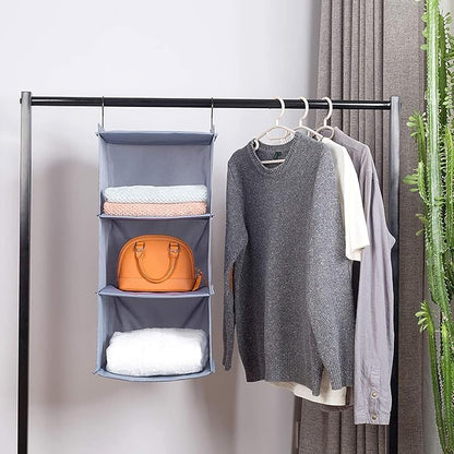 Hanging Closet Organizer and Storage 3-Shelf, Easy Mount Foldable Hanging