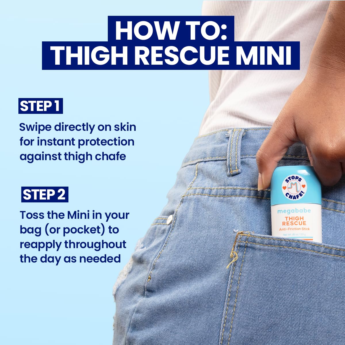 Pack of 2 - Megababe Thigh Rescue Anti-Chafe Stick Travel Size | Summer and Hot Weather Essentials | Prevents Skin Chafe & Irritation | 0.81 Ounces Each