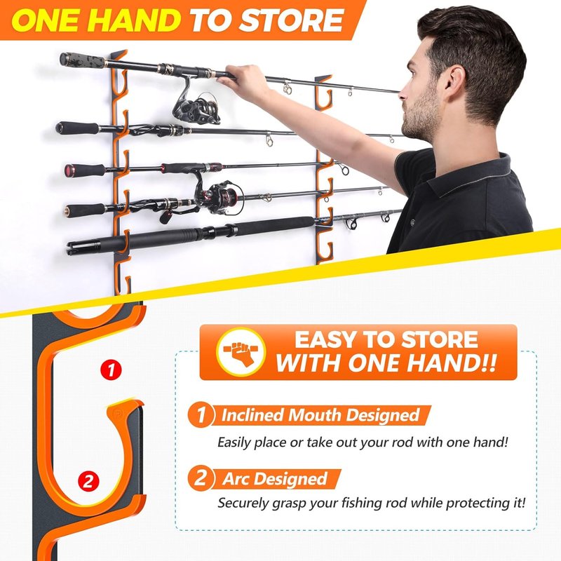 Plusinno Fishing Rod Holder - Horizontal Wall & Ceiling Mount | Aviation Aluminum, Holds Up to 20 Rods